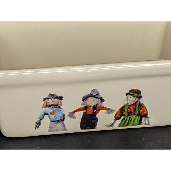 NEW Mini Loaf Pans Ceramic Harvest Scarecrows 5.5 x 3.5" Gift Small Chip CUTE - Picture 3 of 6